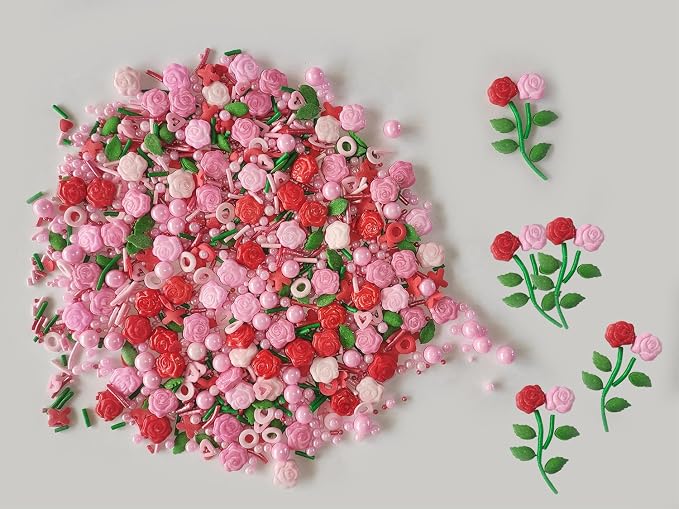 Candy Valentine's Day Rose Edible Cake and Cupcake Sprinkles Cake Topper Sprinkles Decoration Candy Cupcake Dessert Cookie Holiday