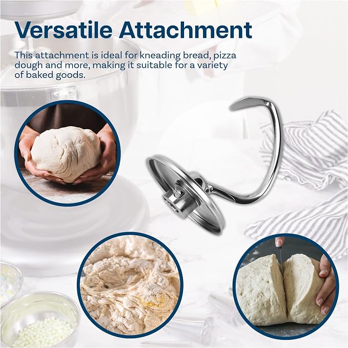 Mixer Attachments for KitchenAid 4.5–5 Quart Tilt-Head Stand Mixers – Compatible with Artisan & Classic – Beaters, Whisks, Dough Hooks & Attachment Sets by MMOBIEL (Dough Hook, Stainless Steel)
