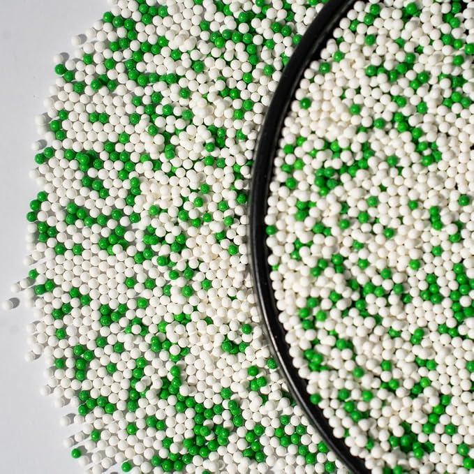Christmas White Green Edible Pearl Sprinkles for Cake Decorations130g/4.6oz, Baking, Ice Cream, Cookies, Cupcake Topper2mm Sugar Pearls for Cake Decorating (2mm green white)