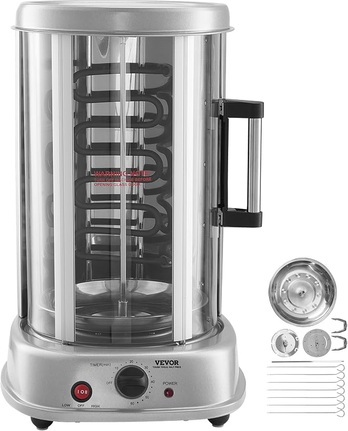 VEVOR Shawarma Grill Machine, Vertical Chicken Shawarma Cooker Machine Countertop, Electric Stainless Steel Broiler Gyro Rotisserie Oven Doner Kebab Machine, for Home Restaurant Kitchen Parties