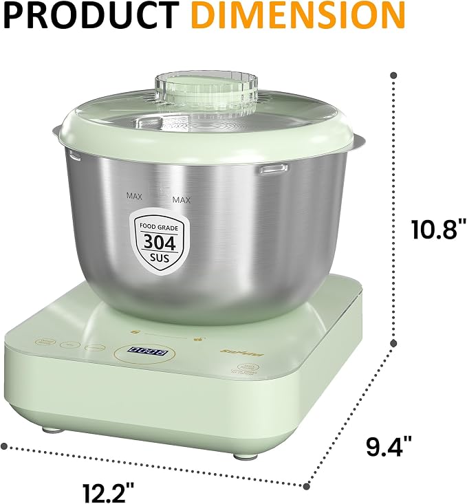 Sunvivi Electric Dough Maker with Weighing Function, 5.2QT Dough Mixer with Ferment Function, Household Bread Maker Kitchen Flour Kneading Machine with Stainless Steel Bowl, Face-up Touch Panel