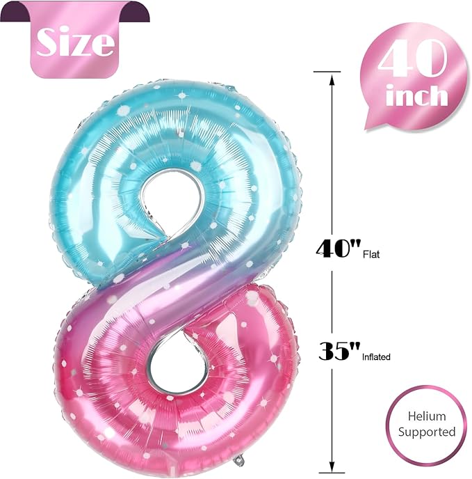 Starry Sky Number 8 Balloon 40 Inch, 8th Birthday Party Decorations for Children, Giant 8 Foil Balloon for Party Supplies