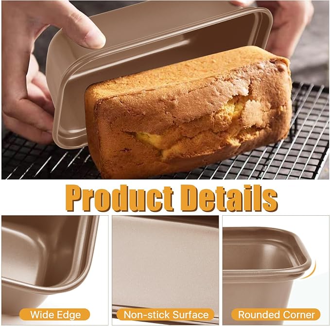 12 Pcs Mini Loaf Pan, Carbon Steel Bread Baking Pans, Nonstick Baking Pans, Tiny Banana Bread Pan for Baking Bread, Meatloaf, Brownies, Pound Cakes (Gold, 6.1 x 3.3 x 1.8 Inches)