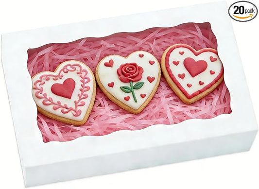 20pcs Cookie Boxes with Window 8x5x2 Inches Bakery Boxes Treat Box Dessert Box for Macaron Truffle Chocolate Covered Strawberries - White