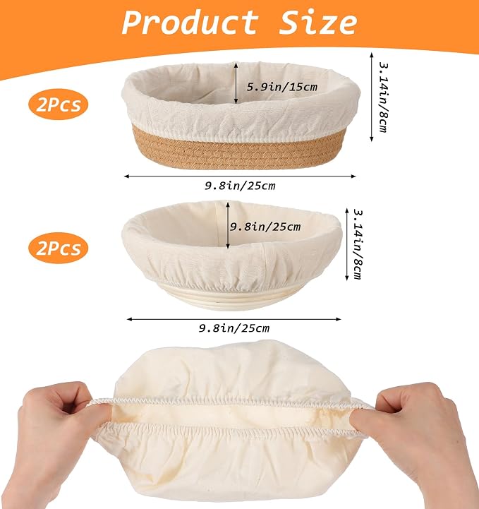 4 Pcs Banneton Liners, Banneton Basket Liner – 2 Round & 2 Oval Sourdough Proofing Covers, 10 Inch Cotton Linen Natural Rattan Proofing Cloth for Bakery, Home Baking