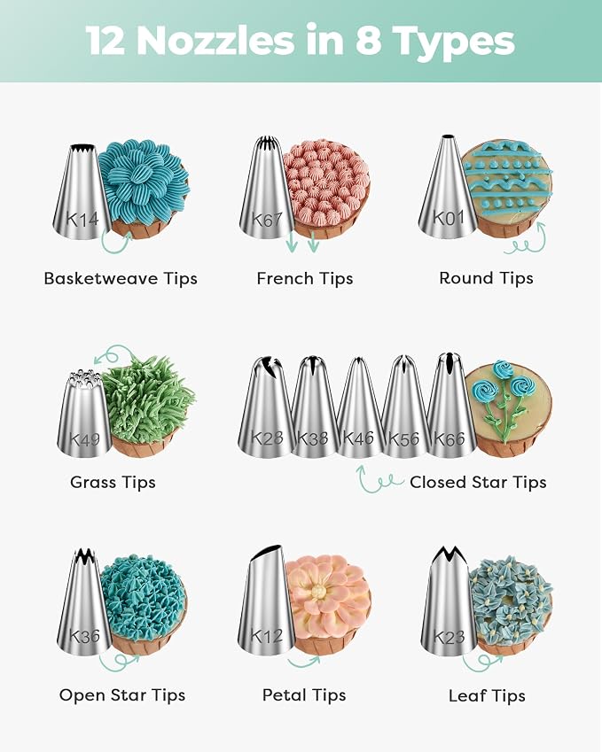 Kootek 71PCs Cake Decorating Kit, Baking Supplies Tools - Includes Cake Stand Turntable, 12 Icing Piping Tips Set, 2 Frosting Spatulas, 3 Scrapers, 50+2 Piping Bags, Coupler, Video Tutorial, Booklet
