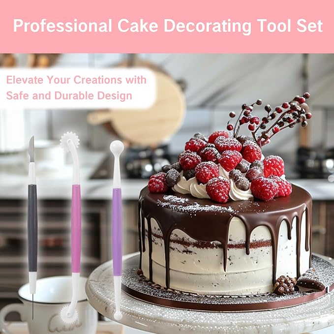 6 Pcs Fondant Tools Set for Professionals Cake Decorating Kit with Standard Ball Tool Quilting Stitching Tool and Cutting Blade Pick Tool for Cake Flower Sculpture Pottery Gum Paste, 18cm