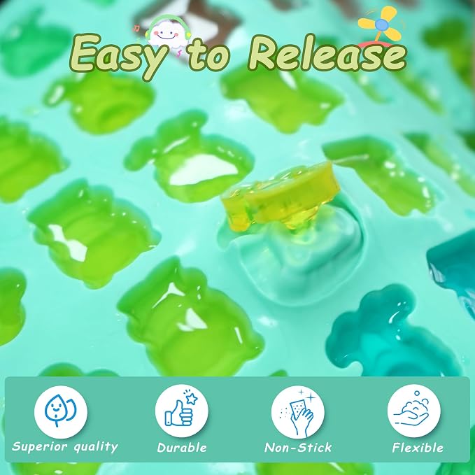 7Pcs Gummy Bear Molds Silicone, Nonstick Animals Gummy Molds Includes Bear, Lions, Lucky Cats, Hippopotamus, Gummy Candy Chocolate Molds for Kids with 2 Droppers for Convenient Filling