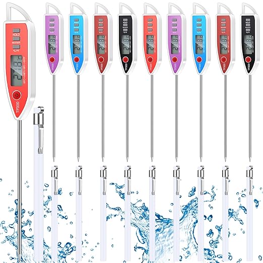 Copkim 10 Set Waterproof Food Thermometer for Water, Liquid, Candle and Cooking Digital Meat Thermometer with Long Probe Instant Read for Kitchen BBQ Grill Candy (White)