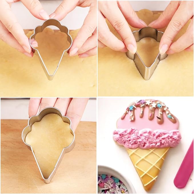 Ice Cream Cookie Cutters 8-Pc. Set, Ice Cream Cutters Stainless Steel Fondant Cutters, Popsicle, Hard and Soft Serve Ice Cream Cone (Cartoon Cookie Cutters Set)
