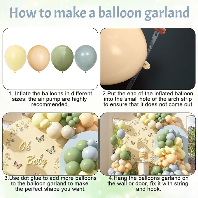 Blue and Green Balloon Arch Kit 115Pcs Dusty Blue Sage Green Balloons Garland Slate Yellow Cream Nude Beige White Sand Birthday Party Balloons for Boys Bear Bee Honeycomb Baby Shower Decorations