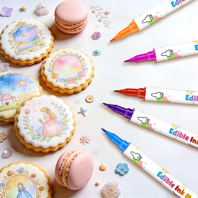 Food Coloring Marker Pens,12Pcs Dual Sided Food Grade and Edible Markers with Fine&Thick Tip,Edible Pen Gourmet Writers for Decorating Cake,Cookies,Fondant,Frosting,Easter Eggs,Painting,Drawing,Baking( For 12+ Year Old)