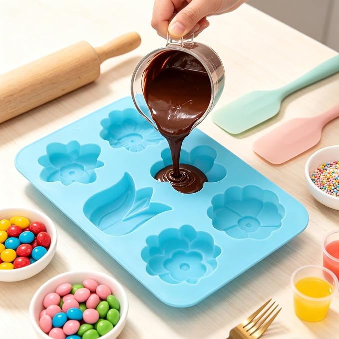 6Pcs Flowers Shaped Silicone Chocolate Molds Tulip Daisy Mold For Chocolate Candy Set Of 2