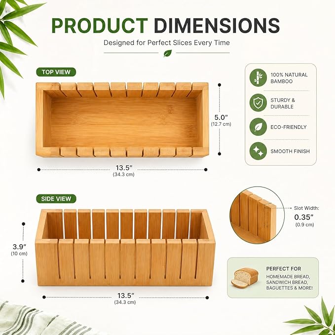 S V Wooden Bread Slicer Cutting Guide Box – Premium Bamboo Loaf Slicing Tool for Even and Uniform Slices, Durable and Easy to Use Bread Cutting Holder