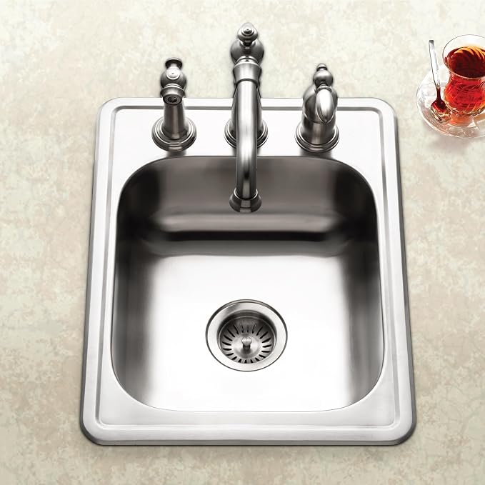 Houzer Glowtone ADA Compliant Stainless Steel Kitchen Bar & Prep Sink - 17 Inch Drop-in Topmount 3-Hole Large Sink, Durable & Versatile, Essential for Home & Apartment, 10-Pack - A1722-7BS-10