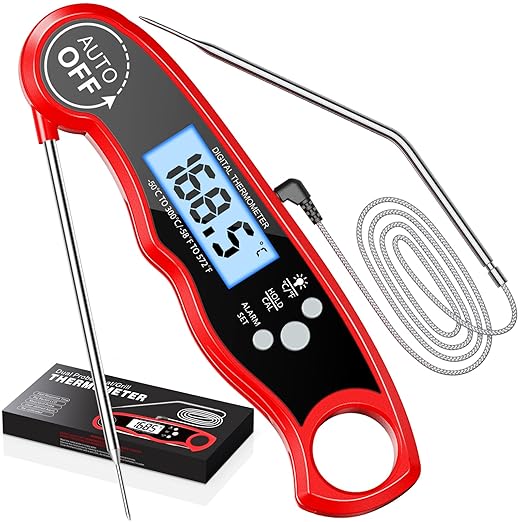 RIWUSI Meat Thermometer Digital, Instant Read Food Thermometer with Dual Probe, Backlight LCD Display, Calibration Function, Kitchen Accessories for BBQ Grill, Gift for Men Birthday, Dad & Mom