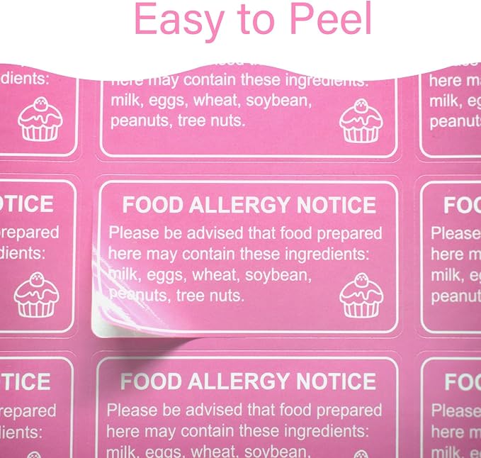 1000 pcs Food Allergy Stickers, 1x2 Inch Food Labels for Food, Bakery, Cookie, Kitchen