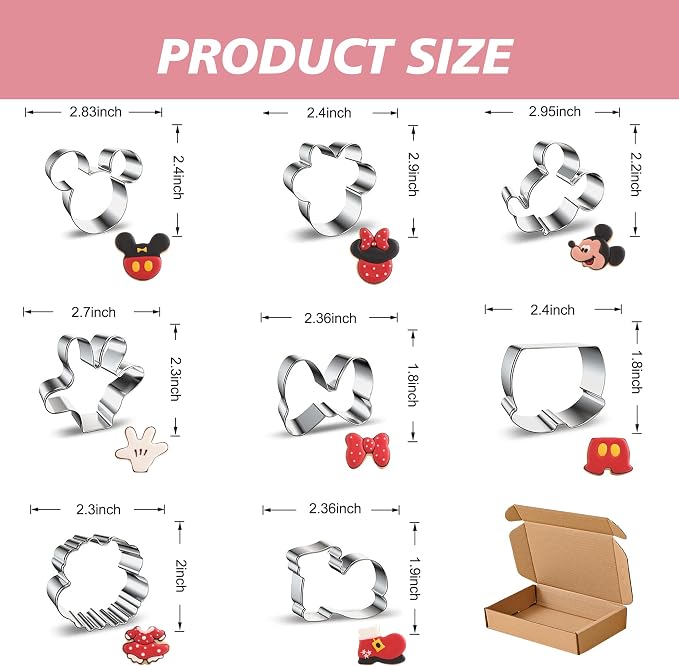 Mouse Cookie Cutter Sandwich Cutters Mickey Cutters for Kids DIY Lunchbox Bento Box Fruit Cutters Vegetable Cutters for Children Boys Girls, Pack of 8 (Cartoon Cookie Cutters Set)
