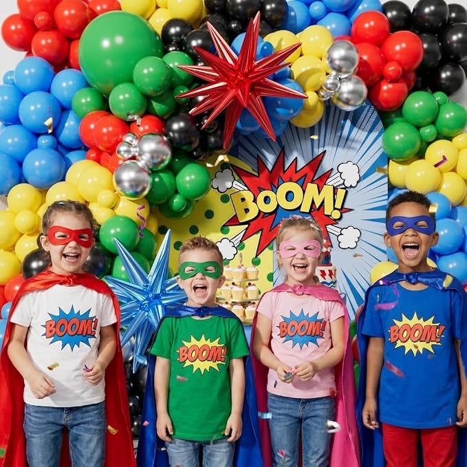 Red Blue Yellow Green Black Balloons Garland Arch Kit - 5 10 12 18 inch Different Size Balloons for Carnival Birthday Anniversary Video Game Super Spider Hero Theme Party Decorations Supplies