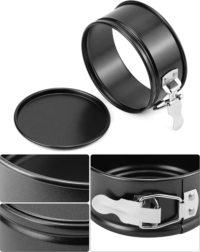 QWORK 4 Inch Springform Pan Set, Nonstick, Leakproof Mini Cheesecake Pans with Removable Bottom, Carbon and Stainless Steel Construction, 8 Pcs