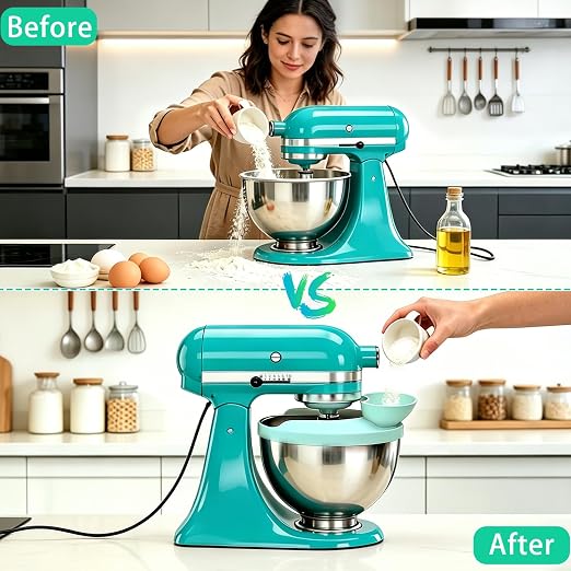 Silicone Flour Funnel with Pouring Shield for KitchenAid 4.5-5QT Mixer