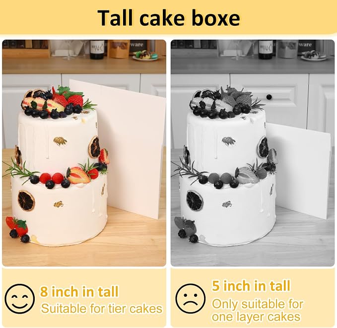 Moretoes 12pcs Cake Boxes, 10x10x8 Inches Tall Cake Carriers with Window, Square Bakery Box with Lids for Donuts, Pies, Cookies, Wedding, Birthday (White)