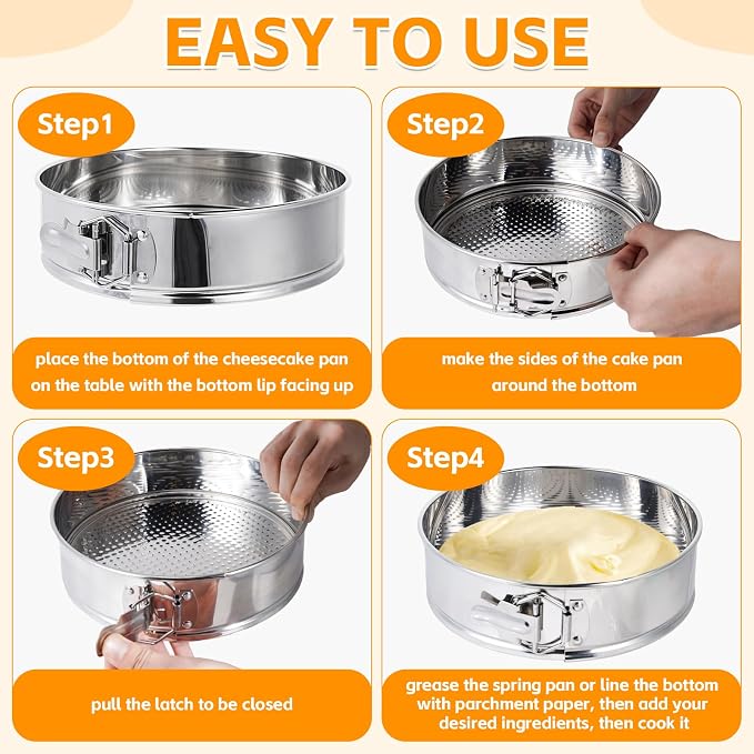 Springform Pan Set for Baking (9,10inches), 304 Stainless Steel Springform Cake Pan with Removable Bottom, Cheesecake Pan with 50PCS Parchment Paper for Pie Cake Pizza and Quiches