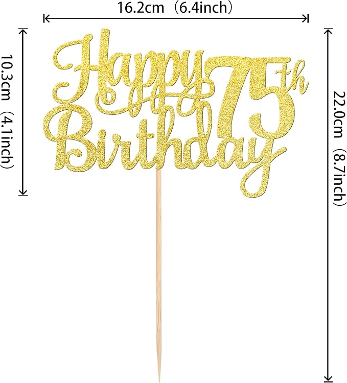 1 PCS Happy 75th Birthday Cake Topper Gold Glitter Cheers to 75 Years Birthday Cake Pick 75 Fabulous Cake Decoration for Happy 75th Birthday Theme Party Decorations Supplies