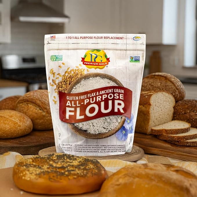 Premium Gold Gluten Free All Purpose Flour, 5 Pound, Gluten-Free, Non-GMO, Kosher, High In Fiber, Source of Omega-3, Plant-Based Protein, No Preservatives, No Additives, Ideal for Beverages & Baking