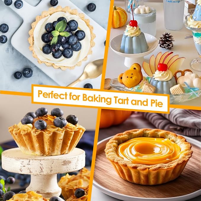 12 Pack Mini Pie Pans, 5.1 Inch Mini Pie Tins Heavy Duty Deep Quiche Pan, Carbon Steel Mini Tart Pan Nonstick Reusable Round Small Pie Pans Fluted Side with Oil Brush&Silicone Scrubber