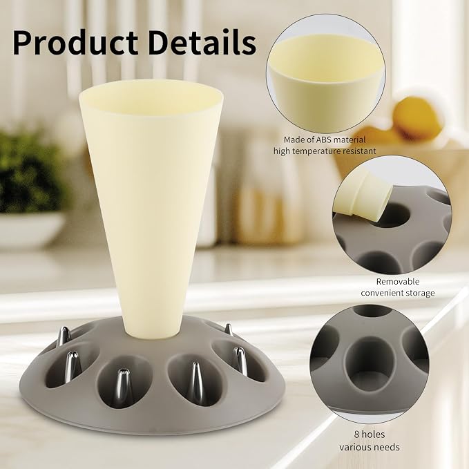 Piping Bag Holder Stand for Filling, Pastry Bag Stand with 8 Slots Nozzles, Plastic Pastry Bag Stand for Cake Decorating, Baking Accessories (Yellow)