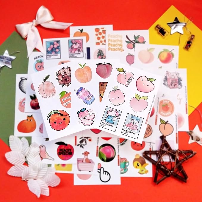 100Pcs Peach Stickers for Water Bottle and Laptop - Waterproof Vinyl Fruit Decals, Peach Gifts, Gifts for Women & Men