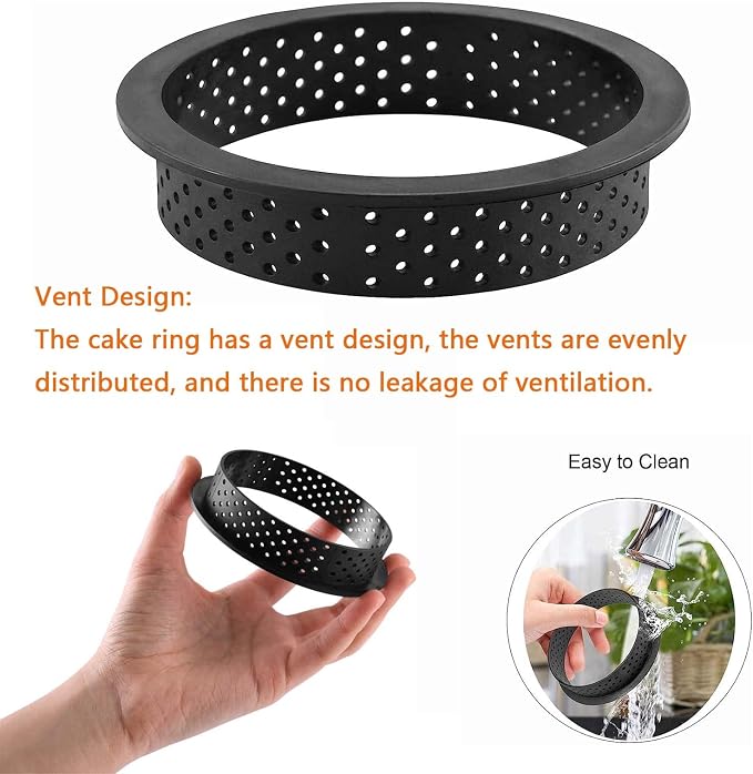 Mini Tart Ring Mold for Baking, Airlxf 8PCS Round Shape Black Cake Mold Mousse Circle Tart Ring Round Cake Molds