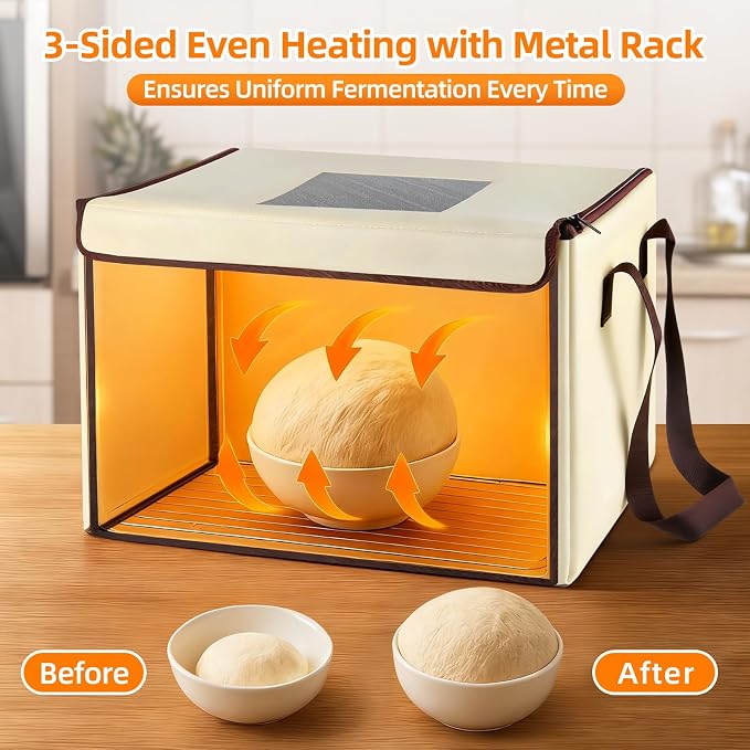 Foldable Bread Proofing Box with 50–113℉ Temperature Control & 12H Timer, Bread Proofer Warming Box with Metal Rack, for Sourdough, Pizza, and Yogurt