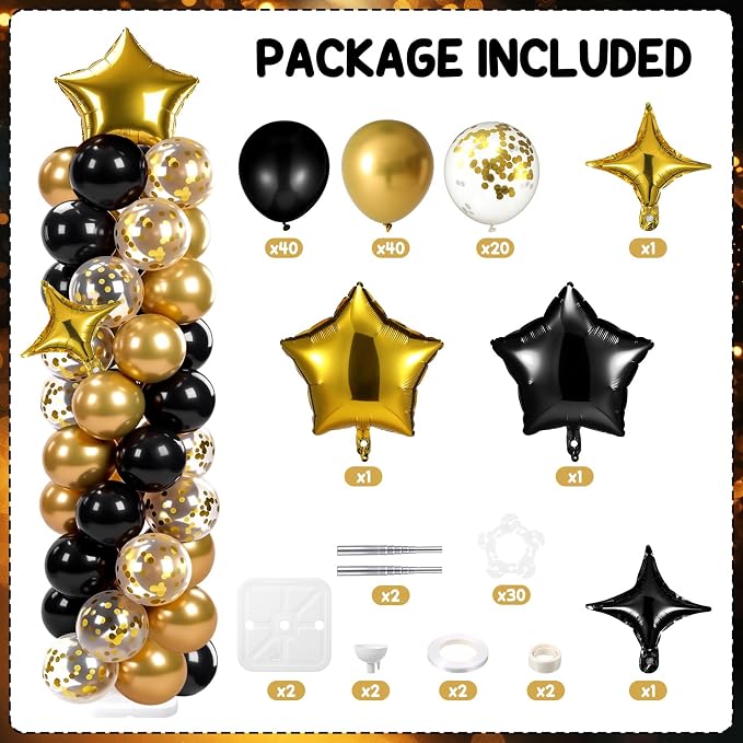 Skylety 2 Sets Black and Gold Balloon Column Stand Kit Adjustable Black Gold Balloon Stand with Bases for Birthday Wedding Anniversary Graduation Party Baby Shower Decorations Supplies