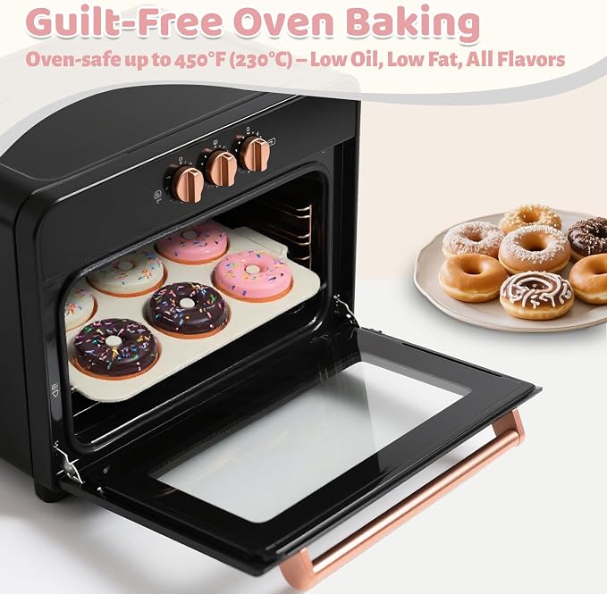 4 Inch Nonstick Silicone Donut Pan for Baking with Metal Frame, 1 Pack Large Donut Molds for Baking, 6 Cavity Doughnut Pan for Oven and Full-size Bagel Trays Non Toxic with Handle, (Beige)