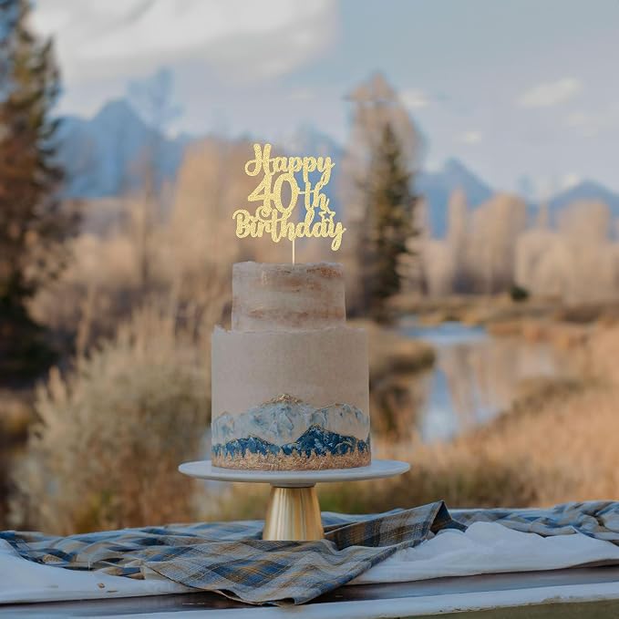 Gyufise 1Pc Happy 40th Birthday Cake Topper Glitter Cheers to 40 Years Old 40th Birthday Cake Pick for Celebrating 40th Birthday Anniversary Party Cake Decorations Supplies Gold