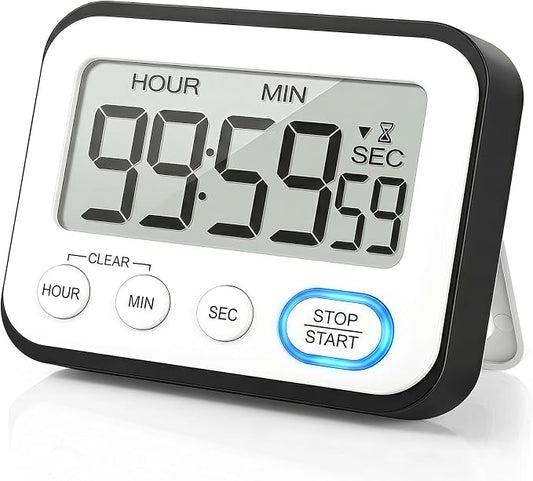 Digital Kitchen Timer Magnetic Loud Alarm & Silent Flashing, Large LCD Display Countdown Clock for Cooking, Classroom, Teachers, Kids, Study, Workout, Black