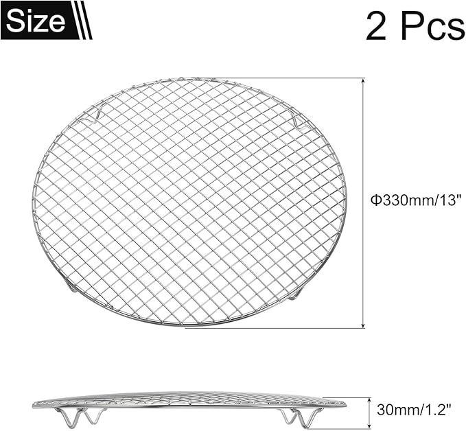 uxcell 2 Pcs Round Cooking Rack 13 Inch Dia Stainless Steel Wire Cooling Steamer Rack for Baking Canning Cooking Roasting Cooling Grilling Drying, Silver
