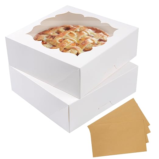 20 Pack Pie Boxes 9x9x3Inch Cake Boxes Bakery Boxes with Window for Pie, Cookies, Donuts, Chocolate Covered Strawberries, Graduation Gifts Party Favors(White)