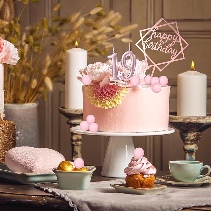 Yerliker 34 Pcs Happy Birthday Cake Toppers Decorations Birthday Candles DIY Cake Decor for Men Women Wedding Anniversary(Rose Gold)