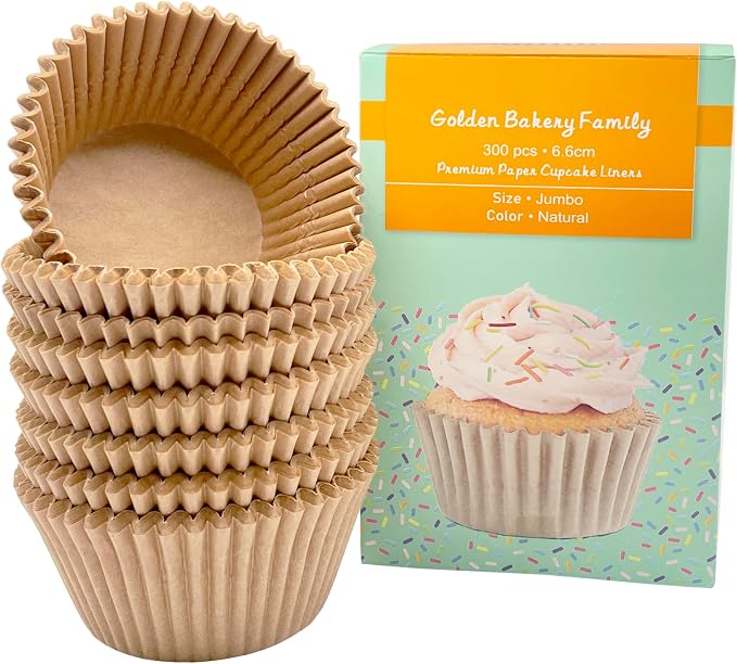 Jumbo Cupcake Liners 300 pcs Natural Muffin Liners No Smell,Food&Grade,Greaseproof Paper Baking Cups, Cupcake Wrappers for Party,Christmas by GoldenBakeryFamily