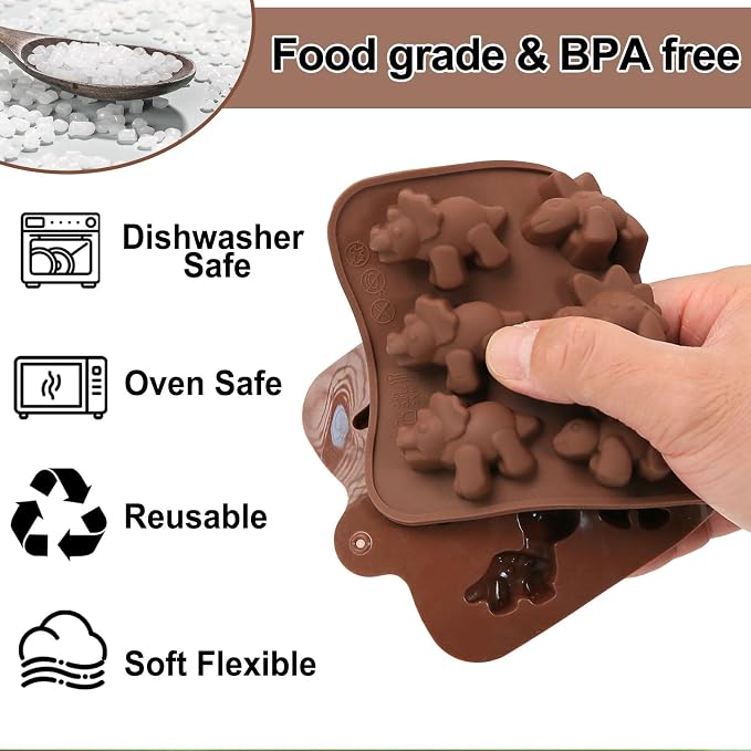 Chocolate Molds Silicone with Dinosaur Shaped, Mini Dinosaur Molds for Homemade Chocolate/Candy/Gummy/Fondant, Food Grade Candy Mold with 12 Cavities Dinosaurs for Fruit Snacks for Kids