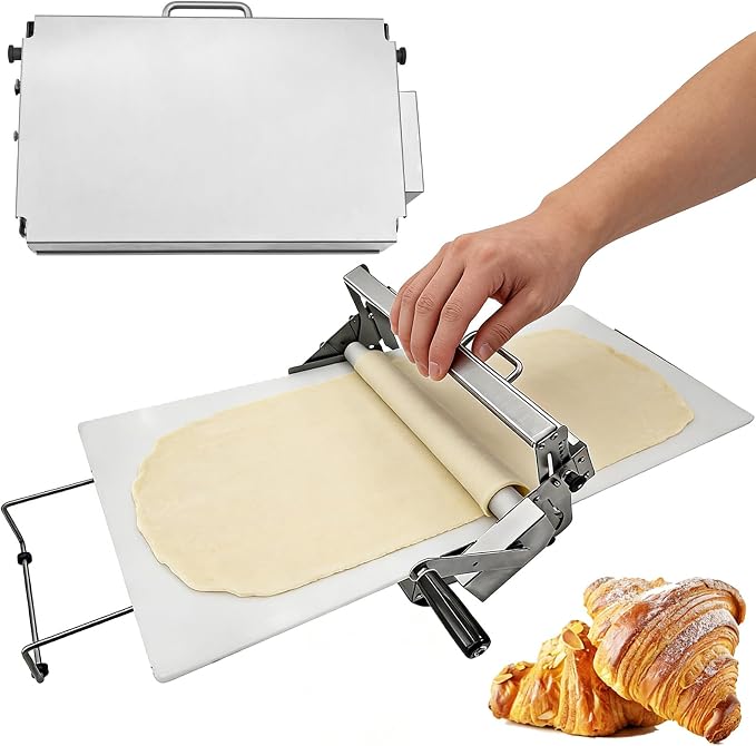 12" Folding Dough Sheeter with Sheeter Board, Stainless Steel Manual Dough Roller Machine, Compact Dough Sheeter, Adjustable Thickness Settings for Bread Marzipan and Puff Pastry (Type A300)