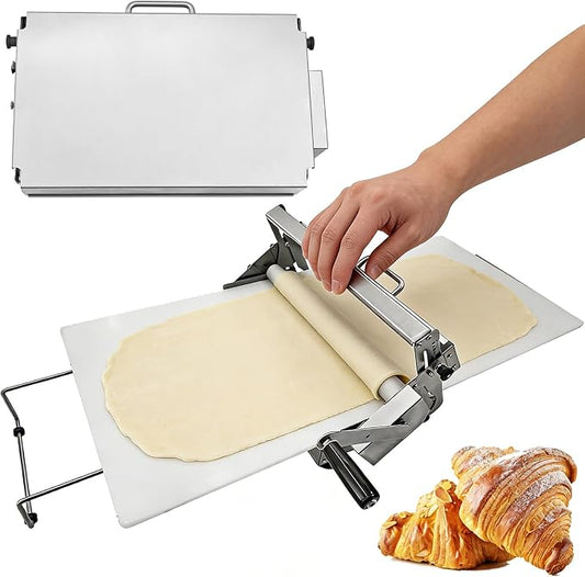 12" Folding Dough Sheeter with Sheeter Board, Stainless Steel Manual Dough Roller Machine, Compact Dough Sheeter, Adjustable Thickness Settings for Bread Marzipan and Puff Pastry (Type A300)
