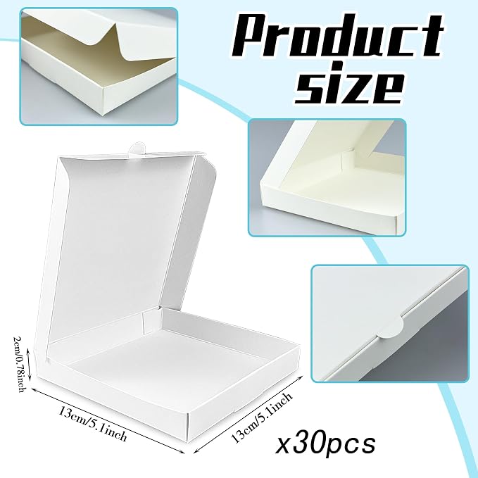 KEEPARTY 30 PCS White Mini Pizza Boxes 5.1x5.1x0.78 Inch For Homemade Pizzas and Crafts