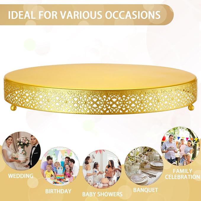 Wenqik Cake Stand 18 Inch Round Metal Cupcake Dessert Wedding Cake Stand Cookies Display Holder Fruit Serving Tray for Table Wedding Birthday Anniversary Party(Gold)