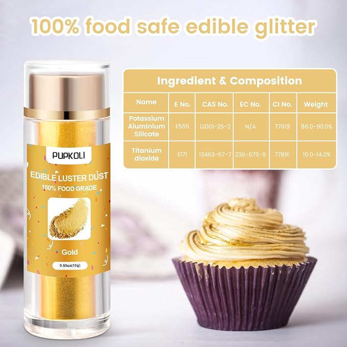 Gold Edible Glitter 15g, Edible glitter for Drinks, Luster Dust Edible Shimmer Powder for Cocktails,Cakes, Baking, Party Decoration ﻿