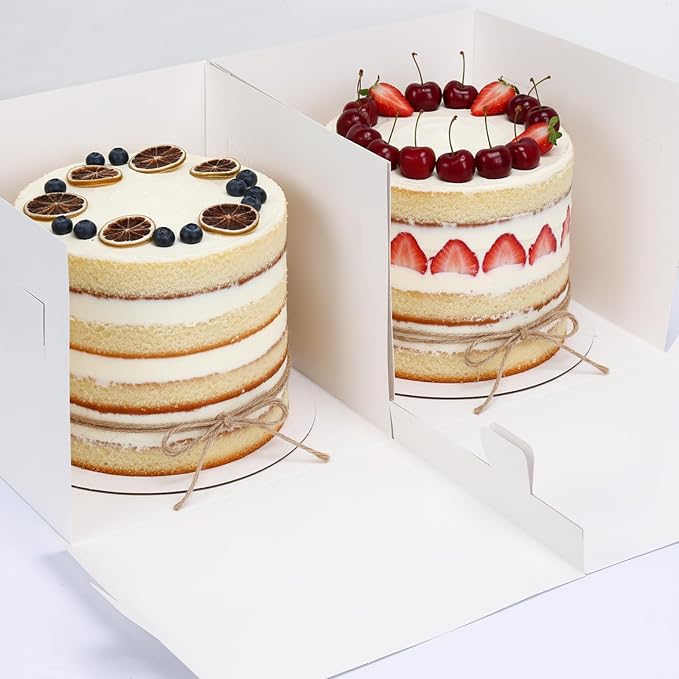 Moretoes 3 Pack Cake Boxes 12 Inch with Boards, 12x12x10 Inches White Cake Carrier Bakery Containers, Disposable Bakery Boxes for Valentine's Day Mother's Day for Cake Cupcake Cookie Pie Pastry