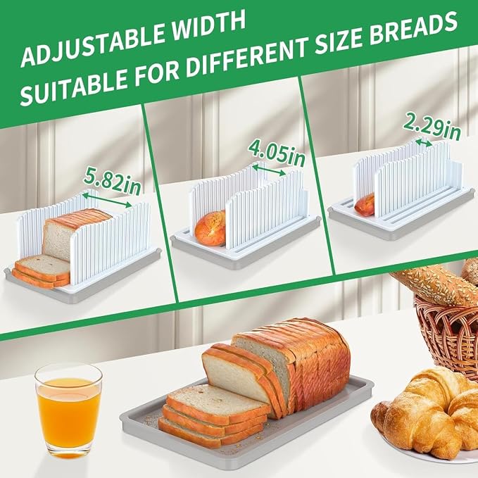 Bread Slicer for Homemade Bread, Foldable Manual Bread Slicer with Crumb Tray & Adjustable Slicing Guide, Professional Free Bread Cutter for Sourdough, Sandwich Bread, & Cakes, Compact Kitchen